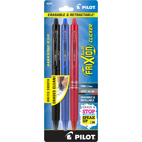 #1 Selling FriXion Erasable Pens by Pilot are Back-to-School must haves. Whether you are taking notes, writing a letter or just doodling, you deserve a pen that works when you need it. Erase, re-write & create with these colorful Gel Pens, Highlighters and Marker Pens.