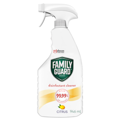 Family Guard Brand Disinfectant Cleaner is safe for use in homes with children & pets. And kills 99.99% of germs.
