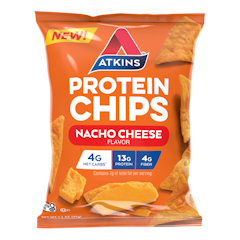 Atkins® Protein Chips are the exciting new way to enjoy a crunchy snack. Two delicious flavors with 13g of protein and just 4g net carbs. Atkins Protein Chips are a great way to satisfy your need for chips without a ton of net carbs.* *See individual products for nutrition information