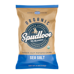 We dig potatoes! SpudLove Thick-Cut Potato Chips are cut 10% thicker and slow cooked in small batches for extra crunch! The line is 100% organic, Non-GMO and Gluten-Free.
