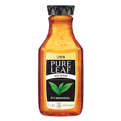 Pure Leaf Less Sugar Lemon Iced Tea is brewed from real ta leaves. It combines brewed iced tea with the refreshing taste of lemon at 40% less sugar than our regular lemon iced tea for a smooth subtly sweet taste.