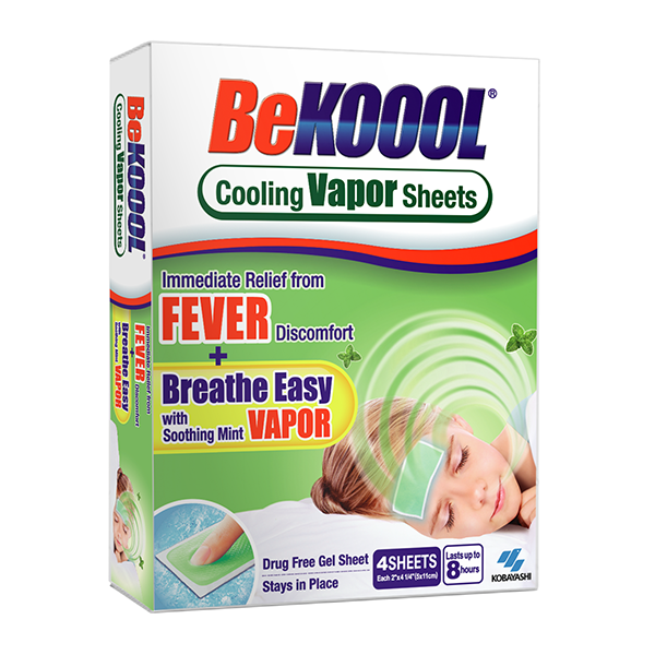 BeKoool Migraine single-use gel sheets that last up to 8 hours and provide immediate cooling relief from headaches, fever, muscle aches, over-exertion, or whenever you need cooling relief.