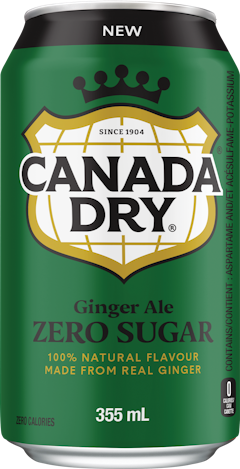 Canada Dry® Ginger Ale ZERO Sugar is a new, refreshing take on a Canadian Classic. Canada Dry® Zero Sugar Ginger Ale, provides the refreshingly crisp, ginger flavour that Canada Dry® Ginger Ale is famous for, now with Zero Sugar and Zero Calories.